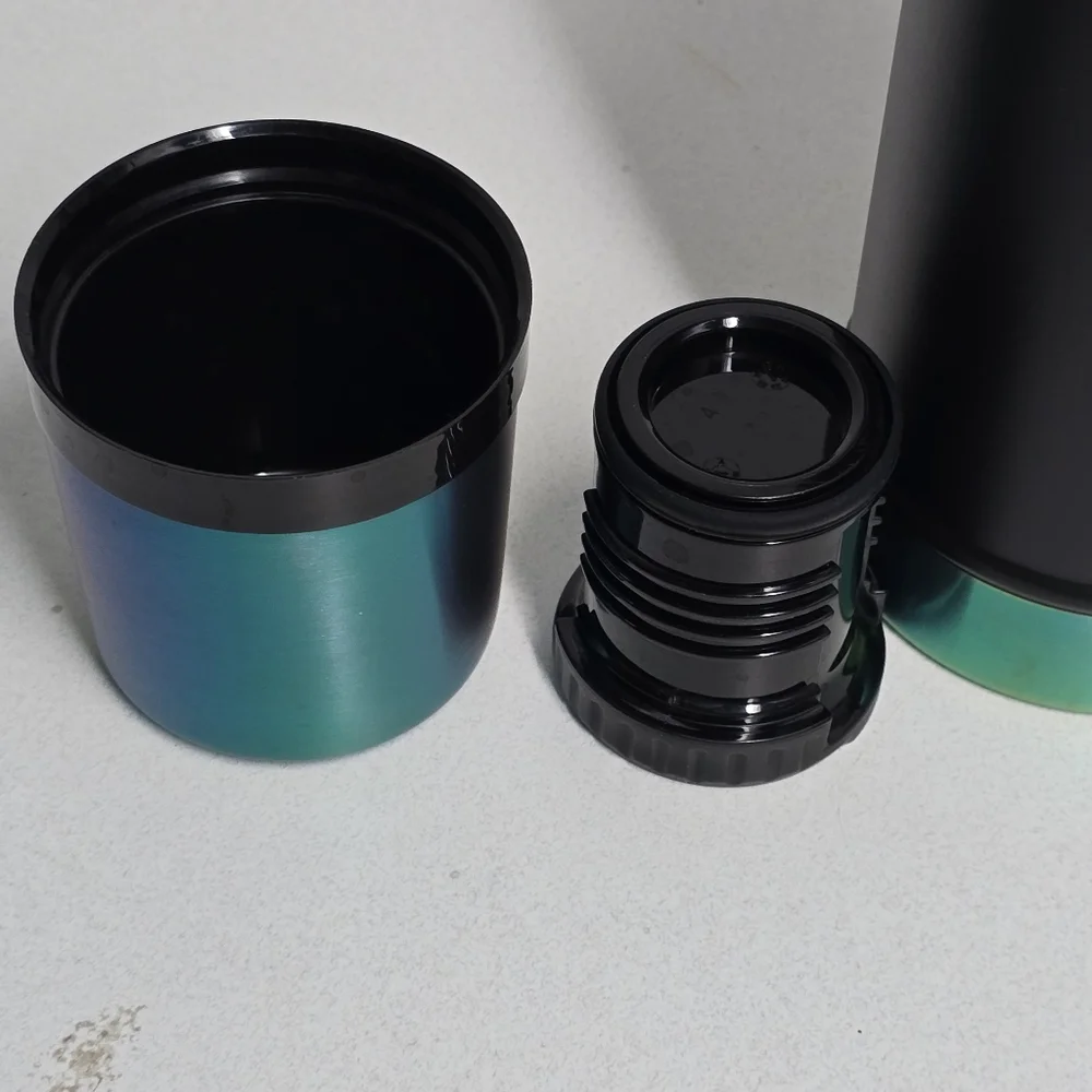 Stanley Black Stainless Steel Thermos with Iridescent Green-Blue Cap - Picture 8 of 14